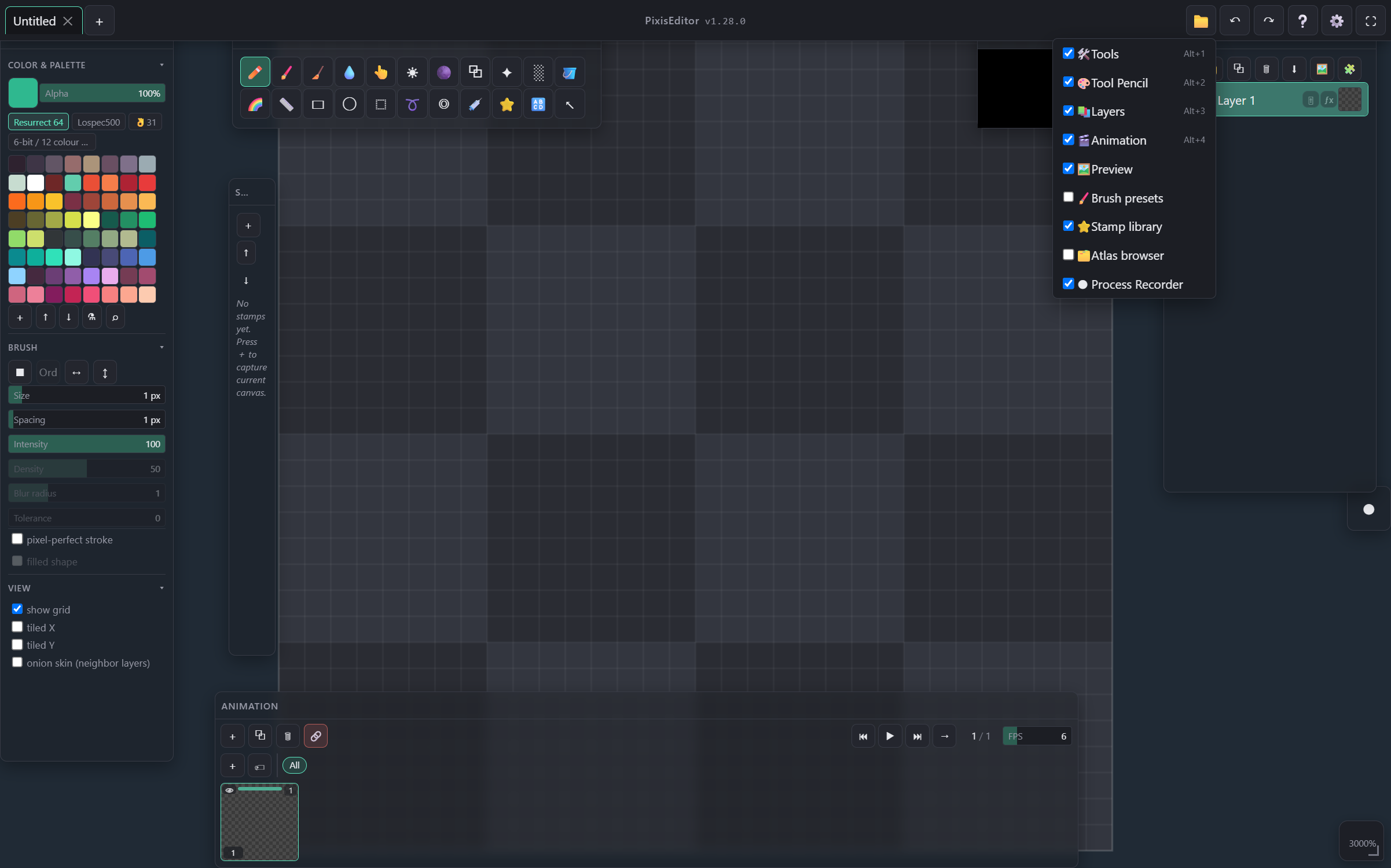 Panels… menu listing every panel with visibility checkboxes and hotkeys