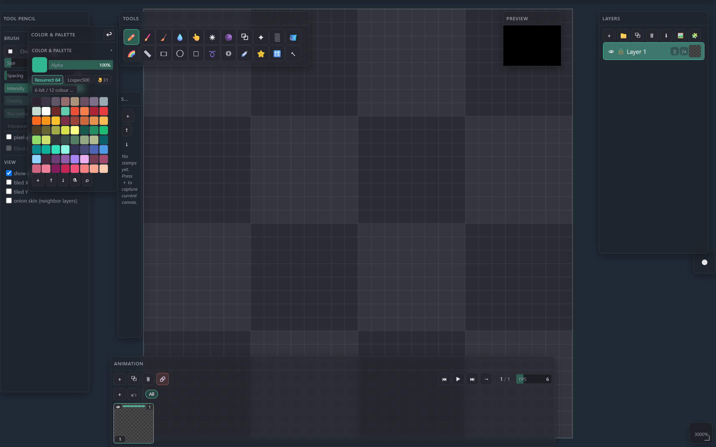 A Color and Palette section detached into its own floating panel